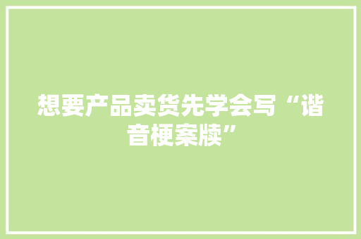 想要产品卖货先学会写“谐音梗案牍”