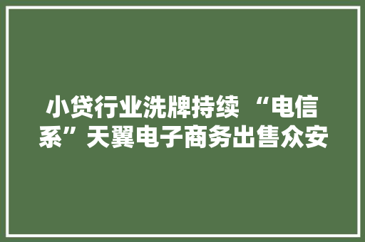 小贷行业洗牌持续 “电信系”天翼电子商务出售众安小贷41%股权 互联网小贷牌照不喷鼻香了？