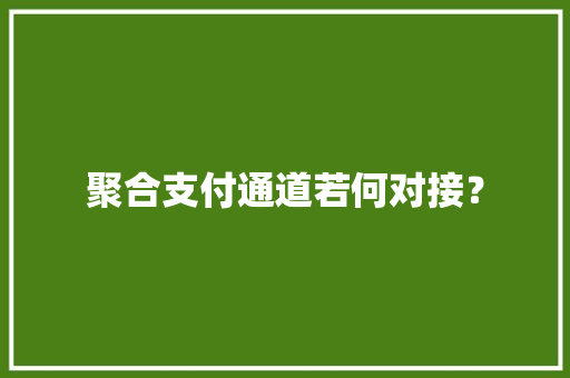 聚合支付通道若何对接？