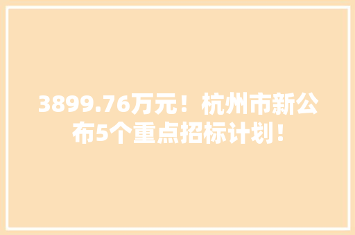 3899.76万元！杭州市新公布5个重点招标计划！