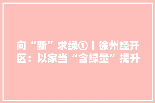 向“新”求绿①丨徐州经开区：以家当“含绿量”提升成长“含金量”