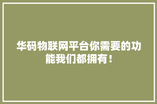 华码物联网平台你需要的功能我们都拥有！
