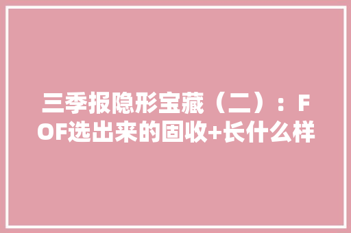 三季报隐形宝藏（二）：FOF选出来的固收+长什么样？