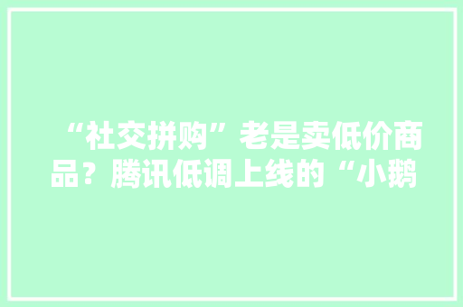 “社交拼购”老是卖低价商品？腾讯低调上线的“小鹅拼拼”能触及痛点吗