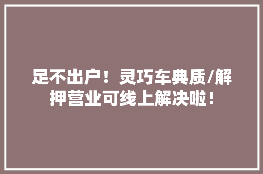 足不出户！灵巧车典质/解押营业可线上解决啦！
