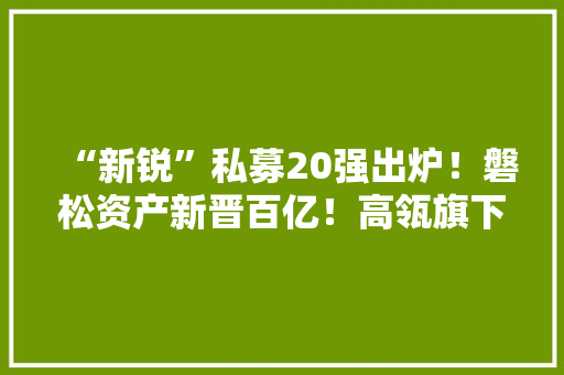 “新锐”私募20强出炉！磐松资产新晋百亿！高瓴旗下瓴仁私募上榜