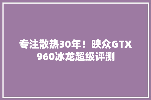 专注散热30年！映众GTX960冰龙超级评测