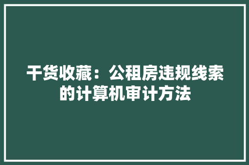 干货收藏：公租房违规线索的计算机审计方法