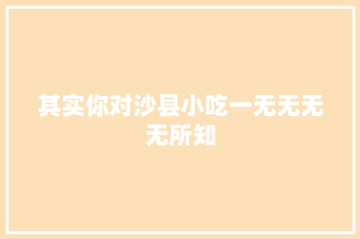 其实你对沙县小吃一无无无无所知