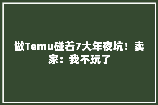 做Temu碰着7大年夜坑！卖家：我不玩了