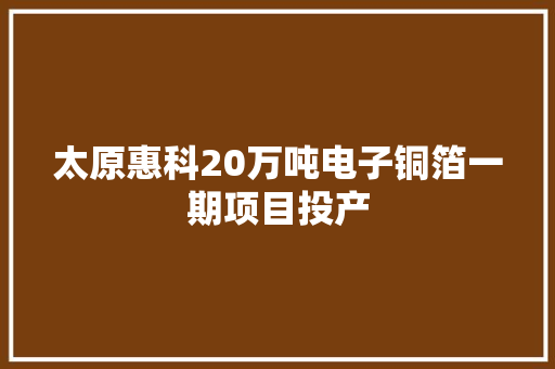 太原惠科20万吨电子铜箔一期项目投产