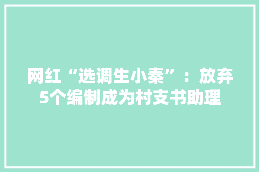 网红“选调生小秦”：放弃5个编制成为村支书助理