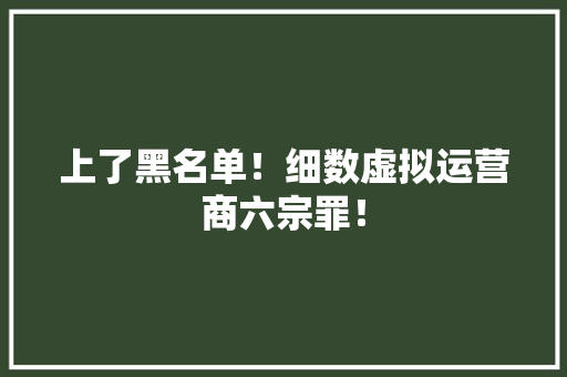 上了黑名单！细数虚拟运营商六宗罪！