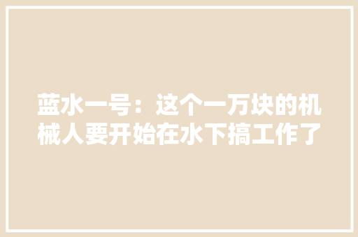 蓝水一号：这个一万块的机械人要开始在水下搞工作了｜创业