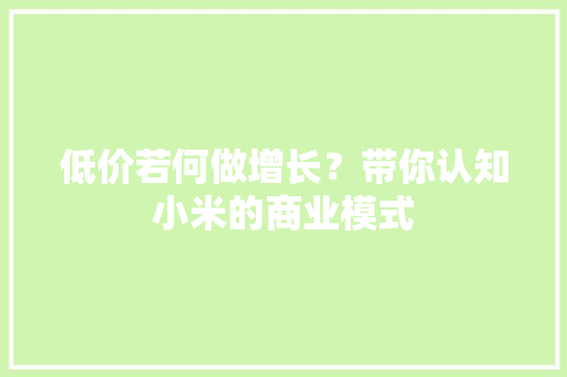 低价若何做增长？带你认知小米的商业模式