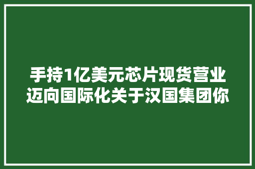 手持1亿美元芯片现货营业迈向国际化关于汉国集团你知道若干