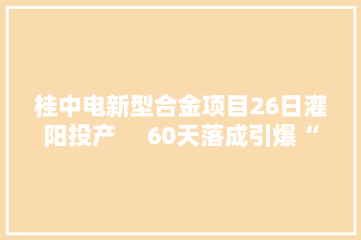 桂中电新型合金项目26日灌阳投产     60天落成引爆“灌阳速度”
