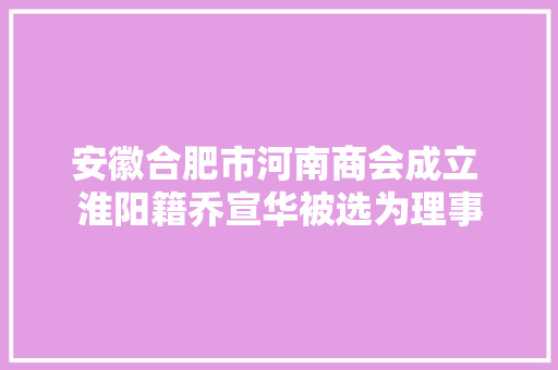安徽合肥市河南商会成立 淮阳籍乔宣华被选为理事
