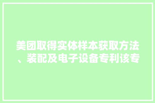 美团取得实体样本获取方法、装配及电子设备专利该专利技能能削减人力投入节省人力本钱