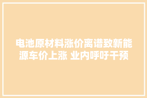 电池原材料涨价离谱致新能源车价上涨 业内呼吁干预上游炒作行为