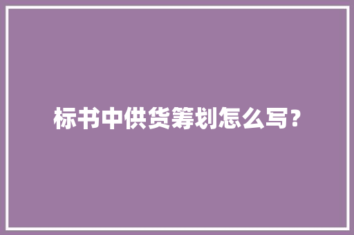 标书中供货筹划怎么写？