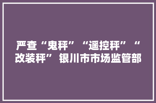 严查“鬼秤”“遥控秤”“改装秤” 银川市市场监管部门开展专项检查