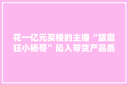 花一亿元买楼的主播“跋扈狂小杨哥”陷入带货产品质量问题漩涡