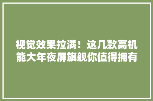 视觉效果拉满！这几款高机能大年夜屏旗舰你值得拥有