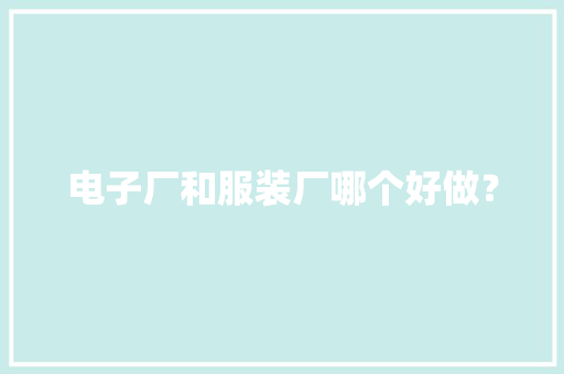 电子厂和服装厂哪个好做？