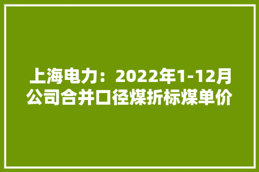 上海电力：2022年1-12月公司合并口径煤折标煤单价（含税）1461.32元/吨