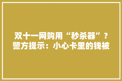 双十一网购用“秒杀器”？警方提示：小心卡里的钱被盗