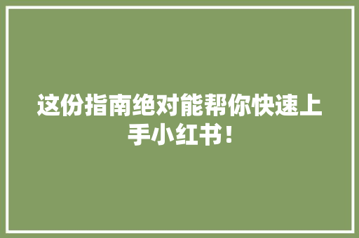 这份指南绝对能帮你快速上手小红书！