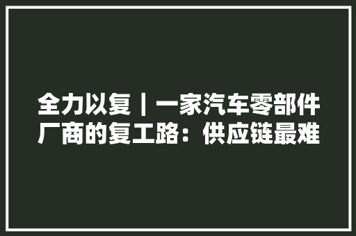 全力以复｜一家汽车零部件厂商的复工路：供应链最难时期已过