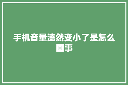 手机音量溘然变小了是怎么回事