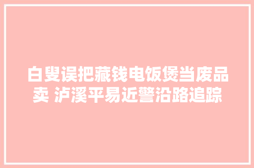 白叟误把藏钱电饭煲当废品卖 泸溪平易近警沿路追踪找回