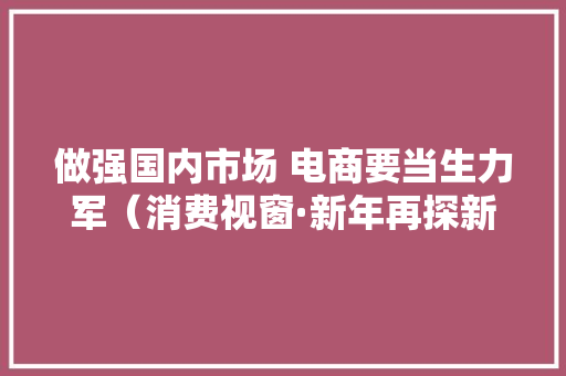 做强国内市场 电商要当生力军（消费视窗·新年再探新消费（下））