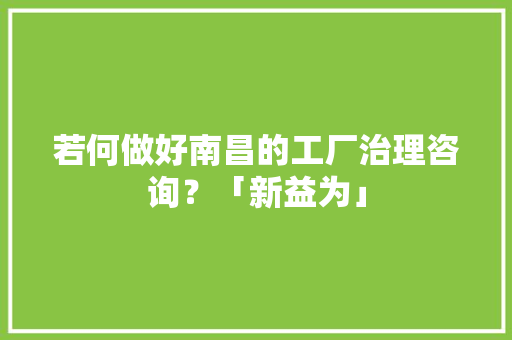 若何做好南昌的工厂治理咨询？「新益为」