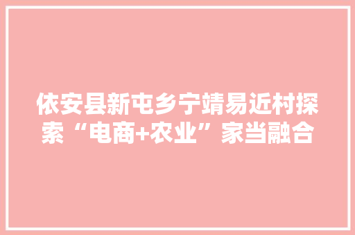 依安县新屯乡宁靖易近村探索“电商+农业”家当融合新模式 打造电商示范村