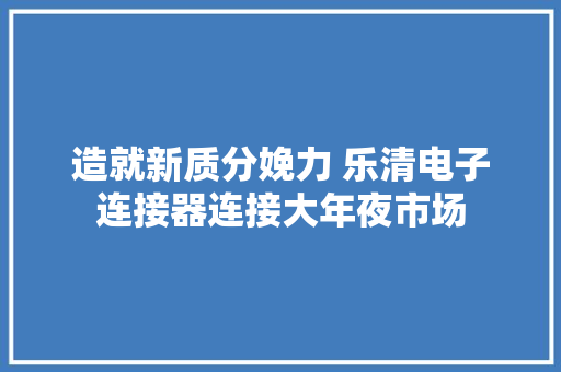 造就新质分娩力 乐清电子连接器连接大年夜市场