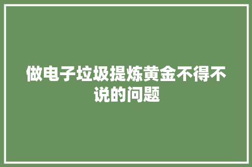做电子垃圾提炼黄金不得不说的问题