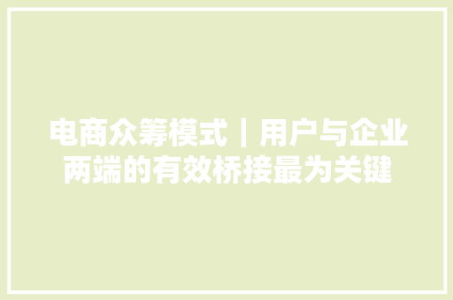 电商众筹模式｜用户与企业两端的有效桥接最为关键