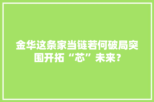 金华这条家当链若何破局突围开拓“芯”未来？