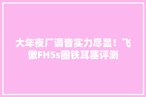 大年夜厂调音实力尽显！飞傲FH5s圈铁耳塞评测