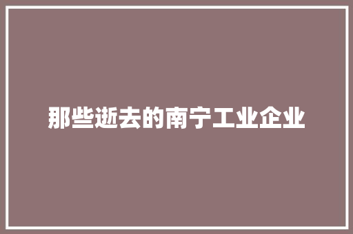 那些逝去的南宁工业企业