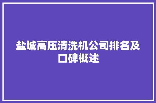 盐城高压清洗机公司排名及口碑概述