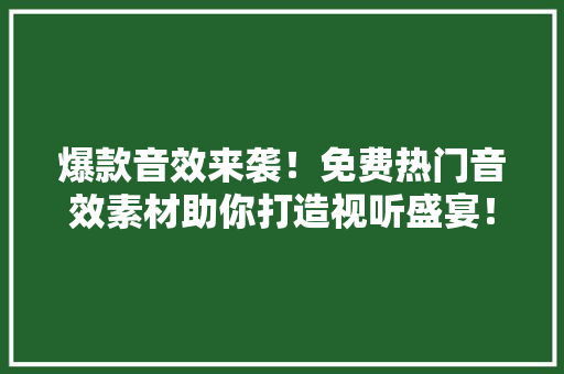 爆款音效来袭！免费热门音效素材助你打造视听盛宴！
