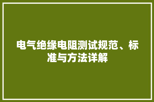 电气绝缘电阻测试规范、标准与方法详解