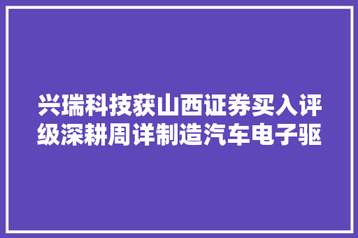 兴瑞科技获山西证券买入评级深耕周详制造汽车电子驱动公司稳健增长