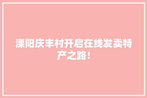 溧阳庆丰村开启在线发卖特产之路！