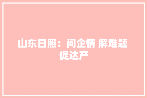 山东日照：问企情 解难题 促达产